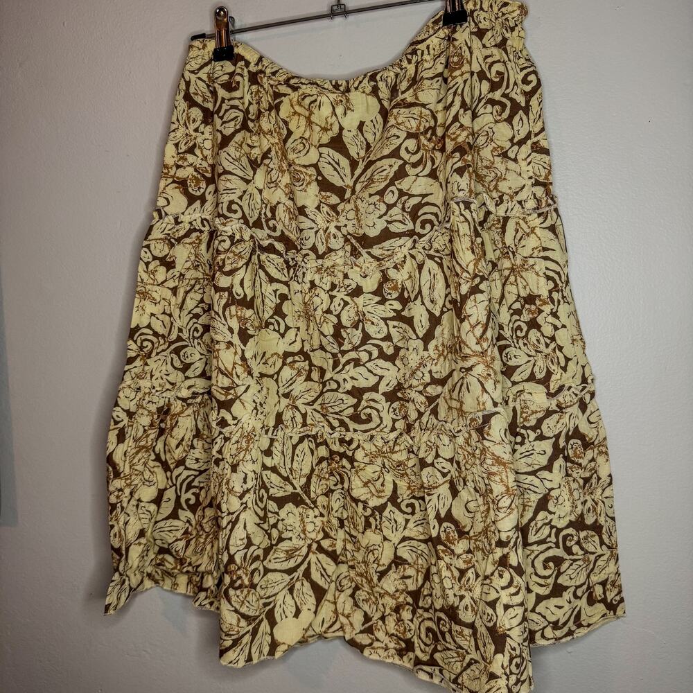 Sahalie Cotton Floral Midi Skirt Earth Tone Brown Botanical Cottagecore Small